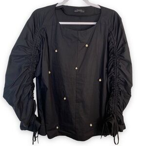Zara woman premium denim collection black cotton shirt with pearls - Siz…